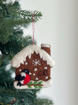 Felt Gingerbread House with Woodpecker Ornament, Biodegradable Ornament, Tree Ornament, Hanging Decoration, Gift Topper