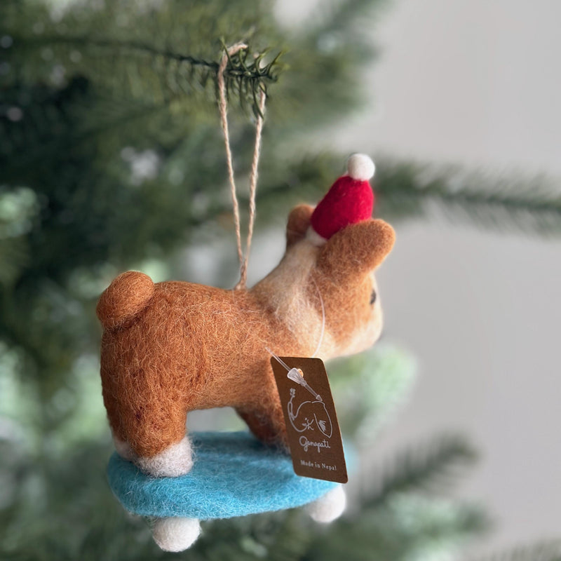 Corgi on a Skateboard Ornament, Christmas Decor Dog Ornament, Biodegradable Ornament, Gifts For Dog Lovers, Fair Trade Ornament