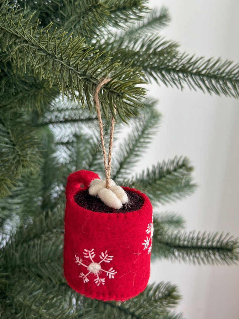 Hot Cocoa with Marshmallow Ornament, Christmas Decor, Biodegradable Ornament, Tree Ornament, Fair Trade Ornament