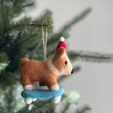 Corgi on a Skateboard Ornament, Christmas Decor Dog Ornament, Biodegradable Ornament, Gifts For Dog Lovers, Fair Trade Ornament