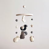 Gray Sheep Baby Mobile For Nursery Decor, Wool Felt Counting Sheep, Baby Shower's Gift, Crib Mobile, Cot Mobile, Nursery Gift