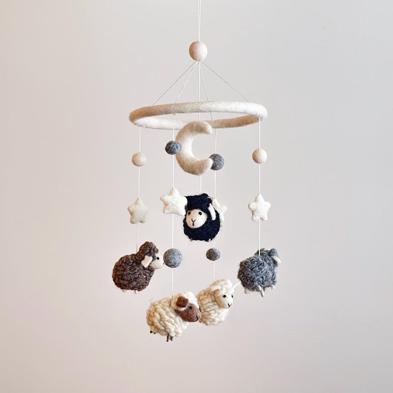 Gray Sheep Baby Mobile For Nursery Decor, Wool Felt Counting Sheep, Baby Shower's Gift, Crib Mobile, Cot Mobile, Nursery Gift