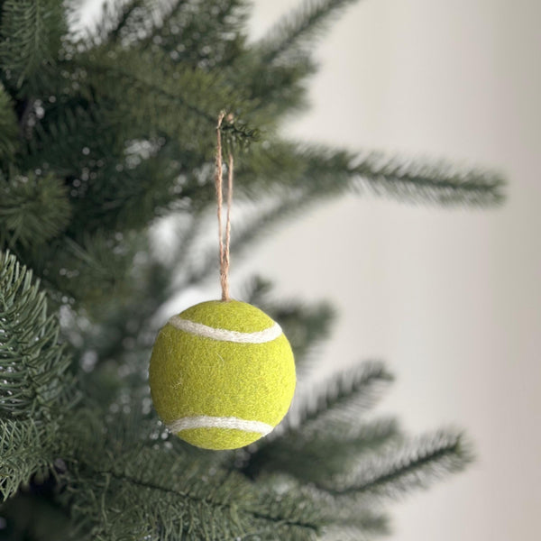 Felt Tennis Ball Ornament – Handmade Wool Sports Christmas Decoration, Eco-Friendly Gift for Tree & Tennis Lovers