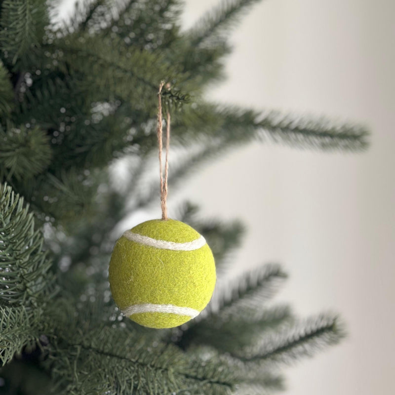 Felt Tennis Ball Ornament – Handmade Wool Sports Christmas Decoration, Eco-Friendly Gift for Tree & Tennis Lovers