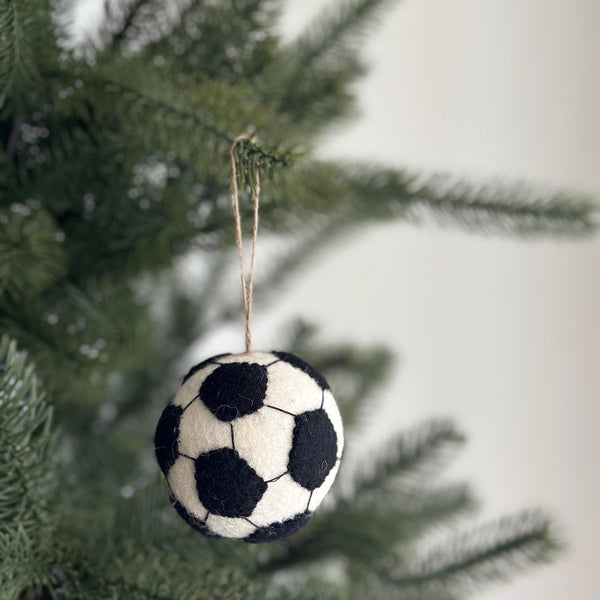 Handmade felt soccer ball ornament, eco-friendly wool Christmas tree decoration, Europe Cup UEFA Euro Champions League gift.