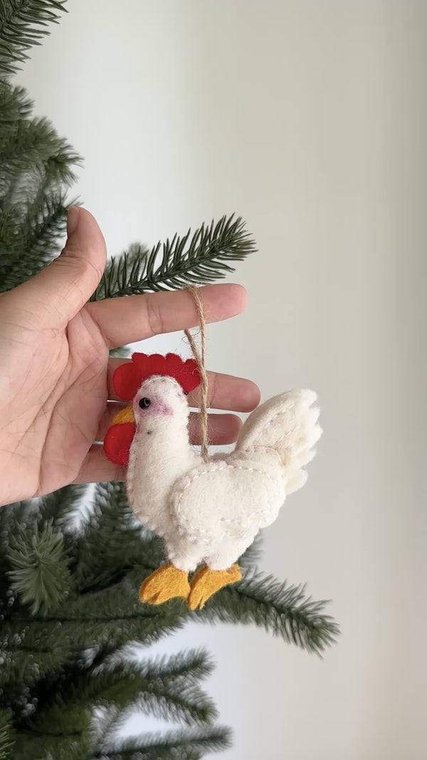 Felt White Chicken Ornament