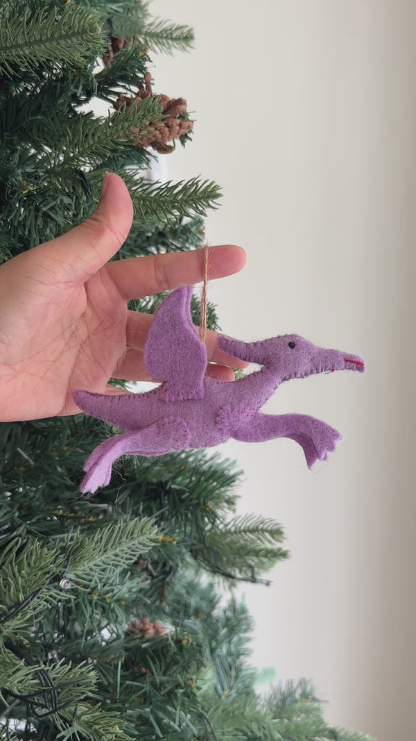 Felt Dinosaur Ornament - Purple Pterosaur