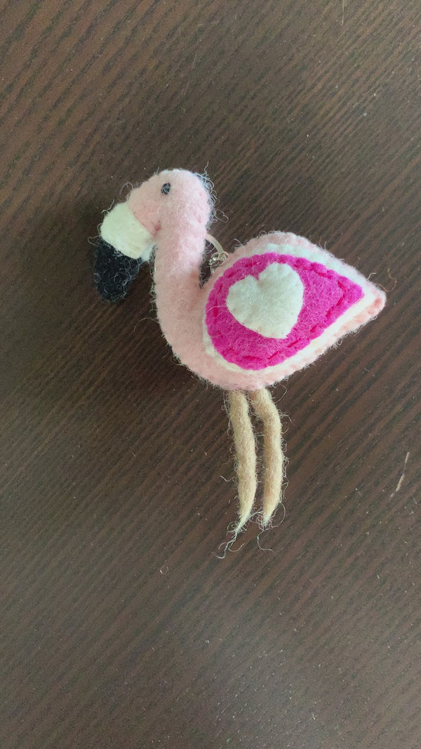 Felt Keychain - Flamingo with Heart