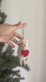 Felt Sheep Holding Heart Ornament