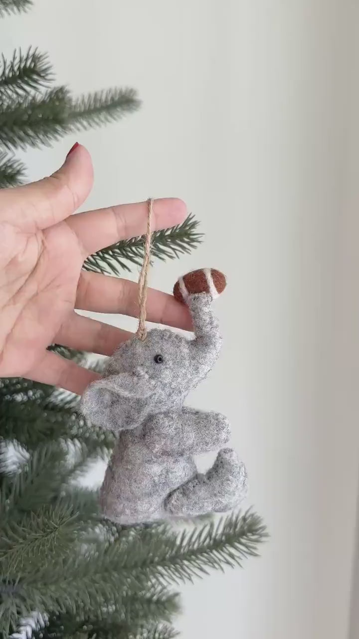Felt Elephant with football Christmas Ornament