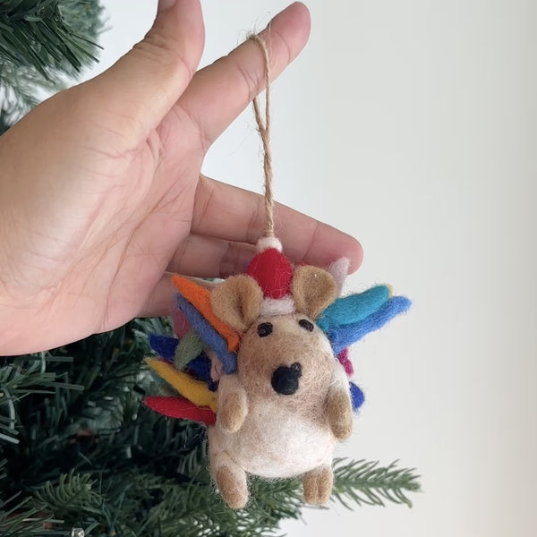 Felt Ornament - Hedgehog with Christmas Hat