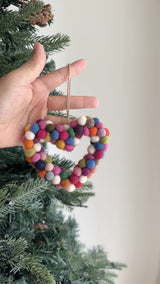 Felt Ornament - Mini Pompom Heart Wreath