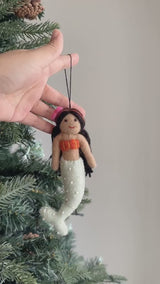 Felt Mermaid with Black Hair Christmas Ornament