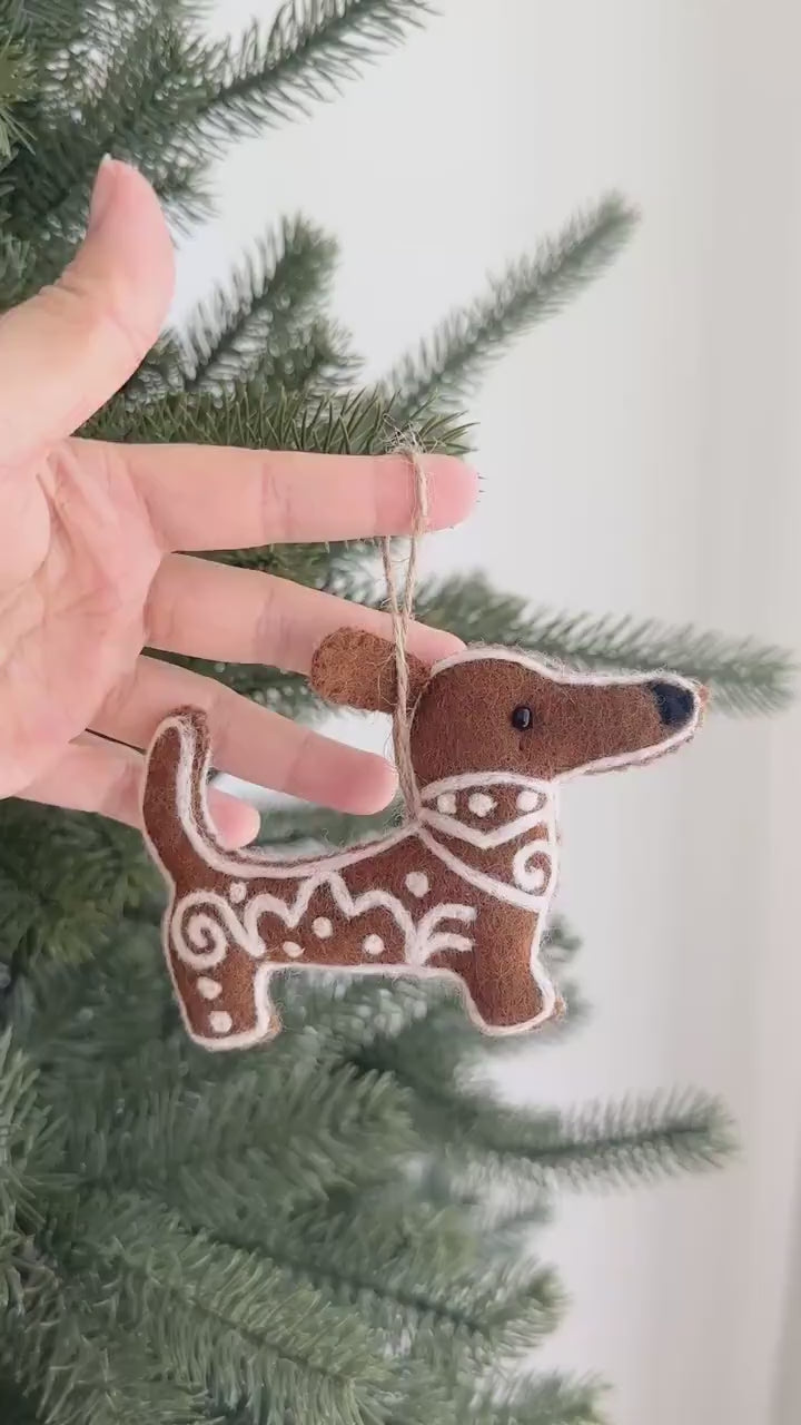 Felt Gingerbread Dachshund Dog Ornament