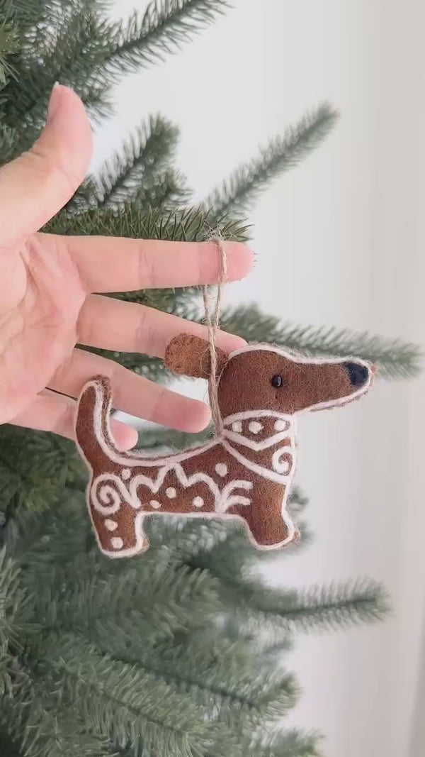Felt Gingerbread Dachshund Dog Ornament