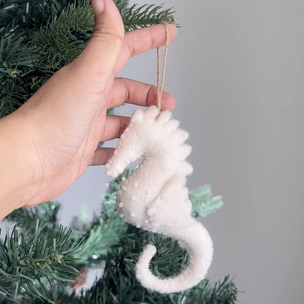 Felt Ornament - White Seahorse