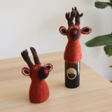 Felt Red Reindeer Wine Bottle Toppers