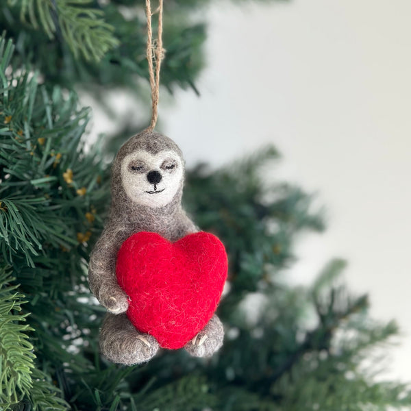 Sloth's Love Embrace: Holiday Heart Ornament