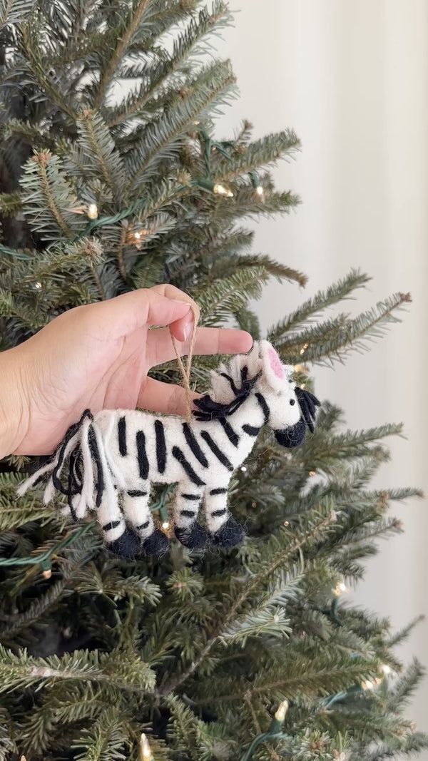 Needle-Felted Zebra Ornament with Fluffy Mane - Ganapati Crafts Co.