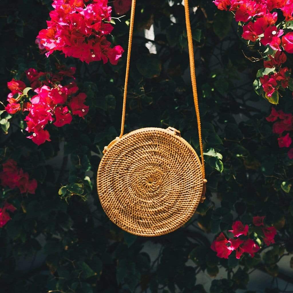 BLOOM Round Rattan Straw Bag with Batik Lining