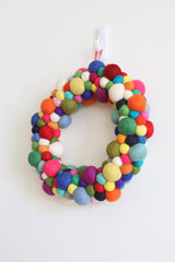 Handmade Rainbow Felt Ball Christmas Wreath | Pompom Christmas Wreath by Ganapati Crafts Co.