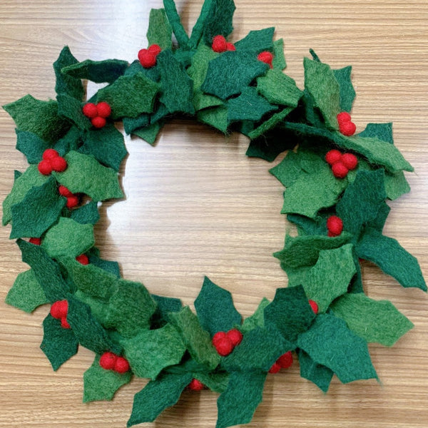 Best Felt Christmas Fair Trade Holly Wreath which is ethically hand-made by Nepalese female artisans from Ganapati Crafts Co.