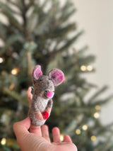 Mouse Holding Acorn Finger Puppet