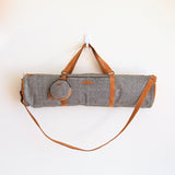 Yoga Mat Bag with Suede leather base and strap. Handmade in Woven Nepal. - Ganapati Crafts Co.